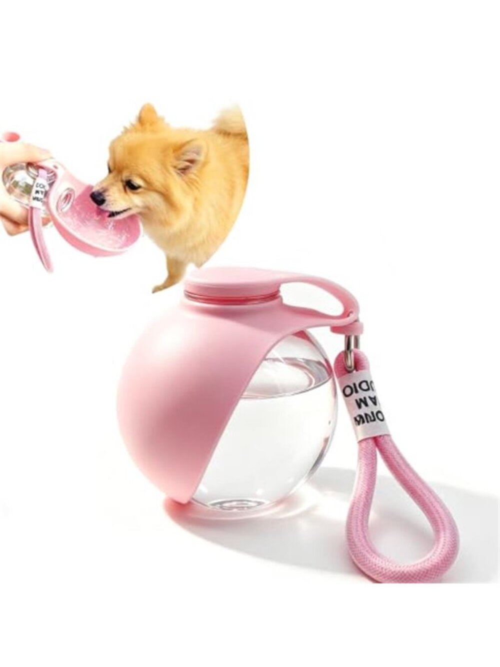 Dog Water Bottle Portable 2in1 Round Foldable Water Bowl for Dogs Pink PET
